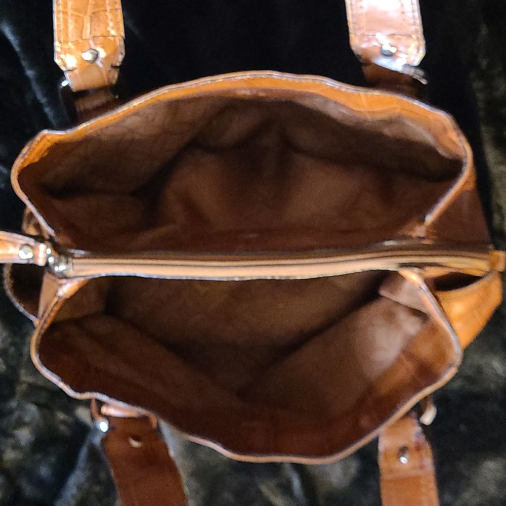 FOSSIL Croc Embossed Leather Shoulder Bag Purse 12" x 8" - Brown